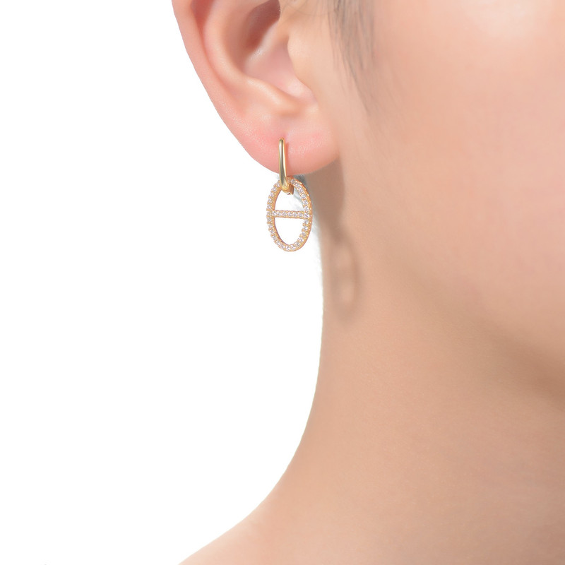 14k Yellow Gold Plating with Clear Cubic Zirconia Dangle Earrings