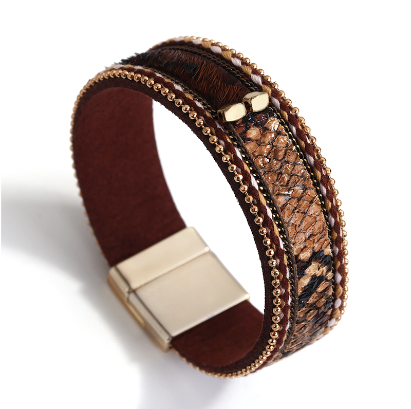 Burgundy Red & Goldtone Faux Leather Snakeskin Bracelet - Don't AsK