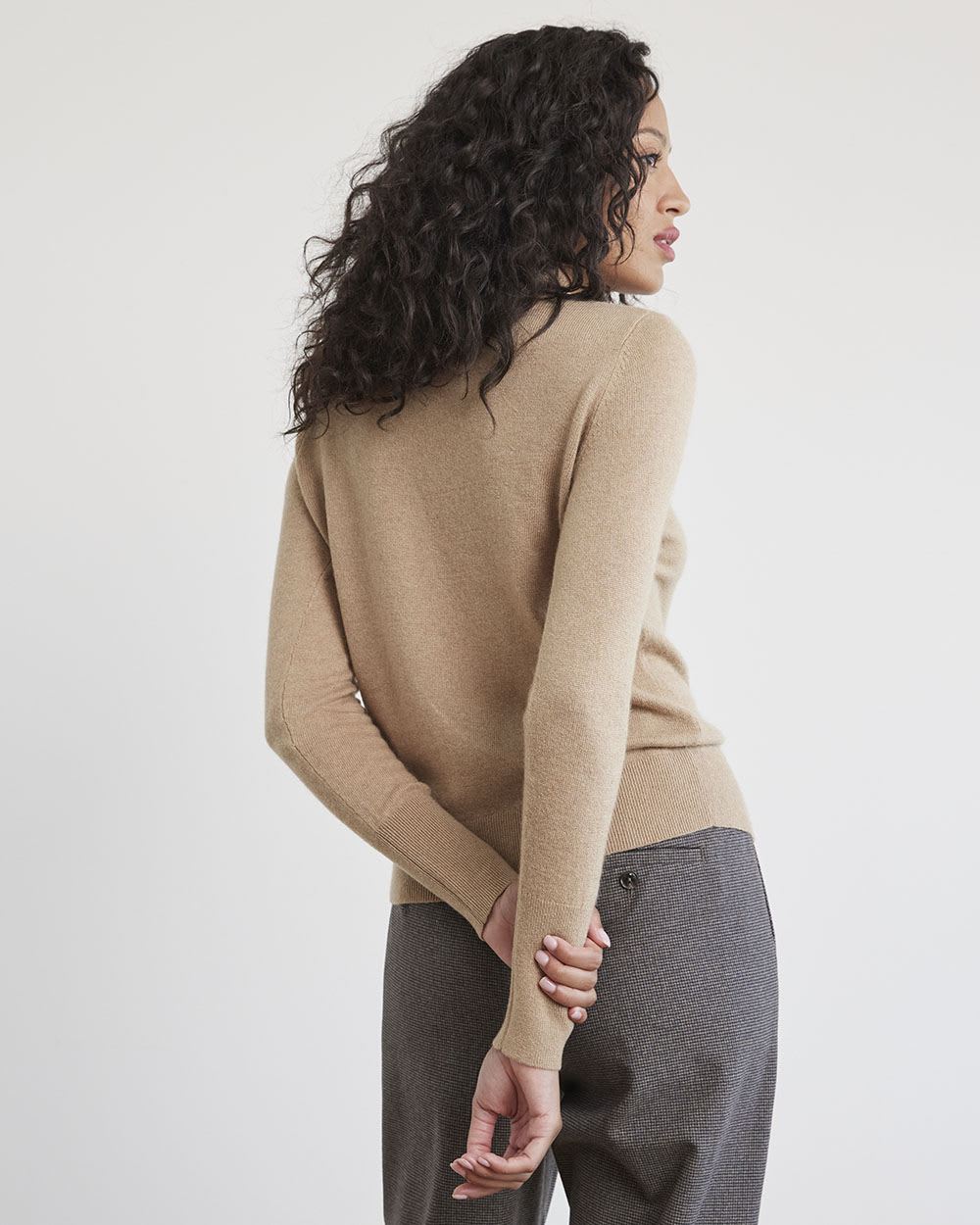 Long-Sleeve Mock-Neck Cashmere-Blend Sweater