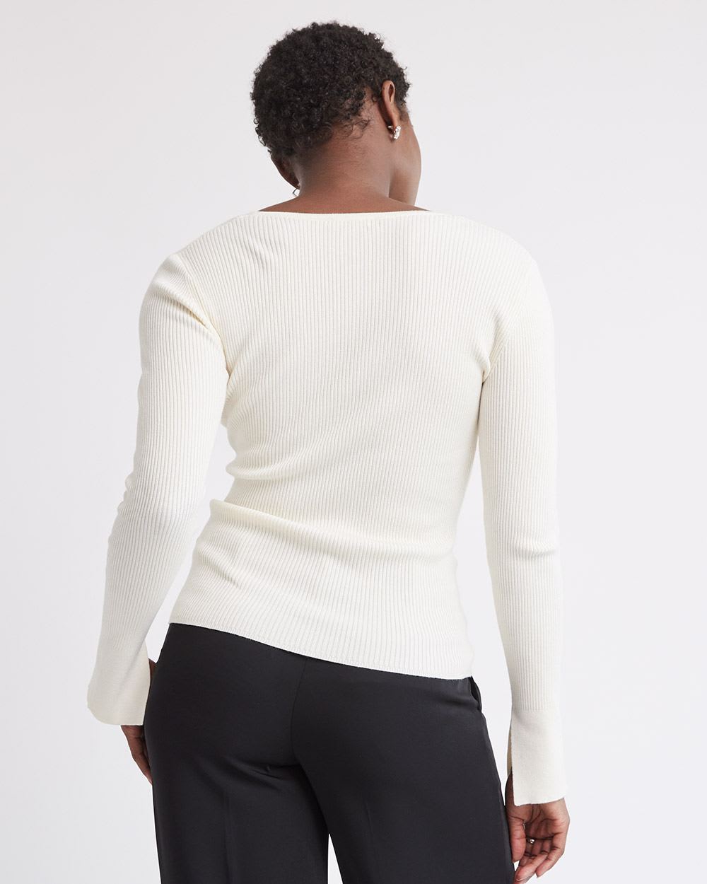 Long-Sleeve Ribbed Bodycon Sweater with Bustier Effect