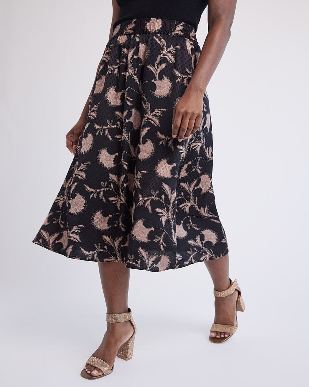 High-Waisted Flare Fluid Midi Skirt