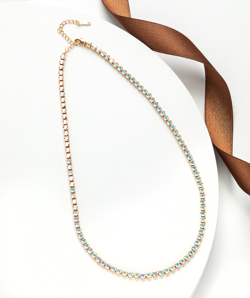 Goldtone Tennis Cupchain Necklace in Aurora Borealis - callura