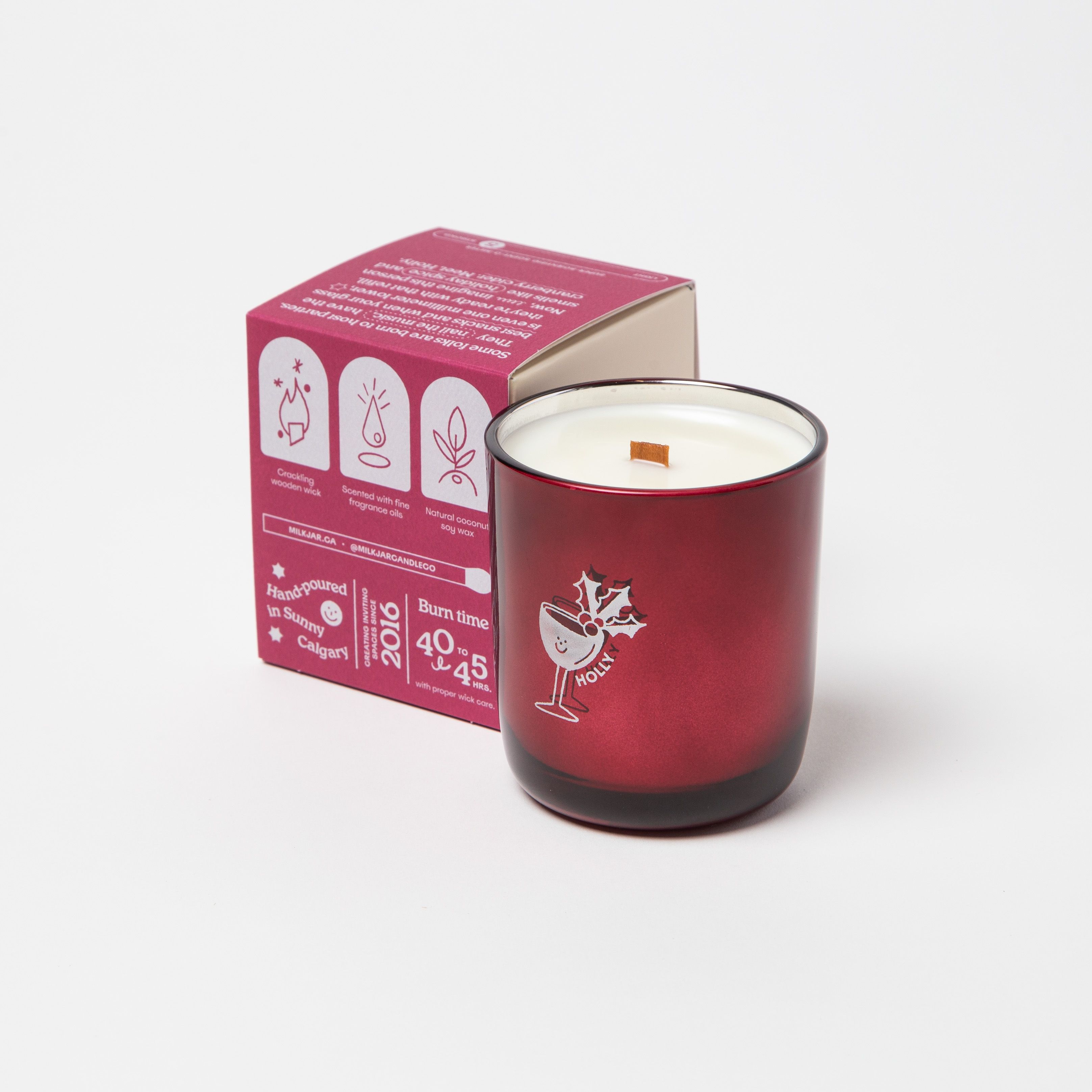 Milk Jar Holly Candle | Cranberry, Clove & Pine 8oz