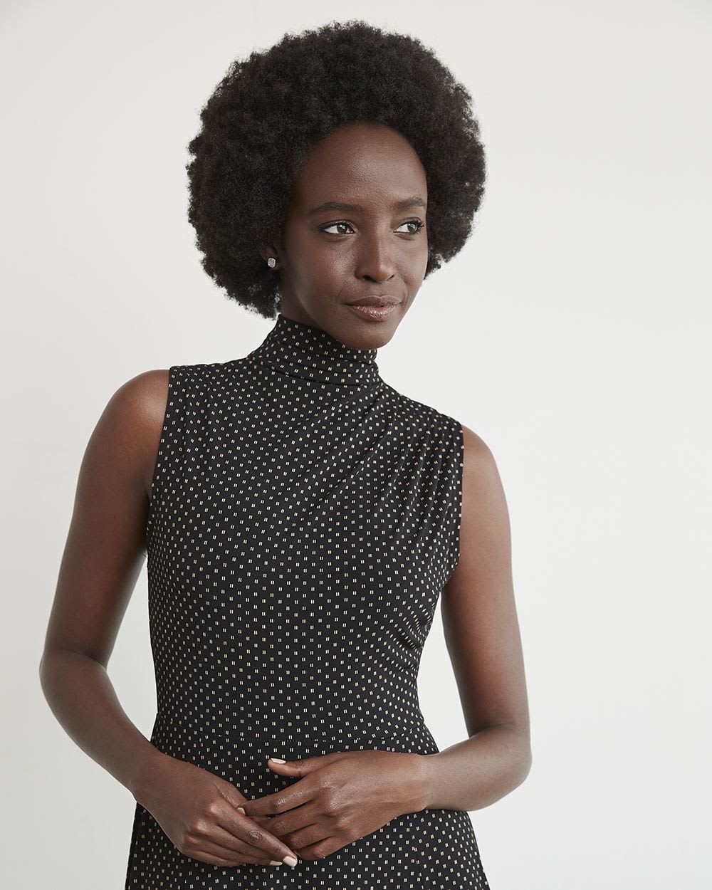 Sleeveless Fit and Flare Dress with Funnel Neckline