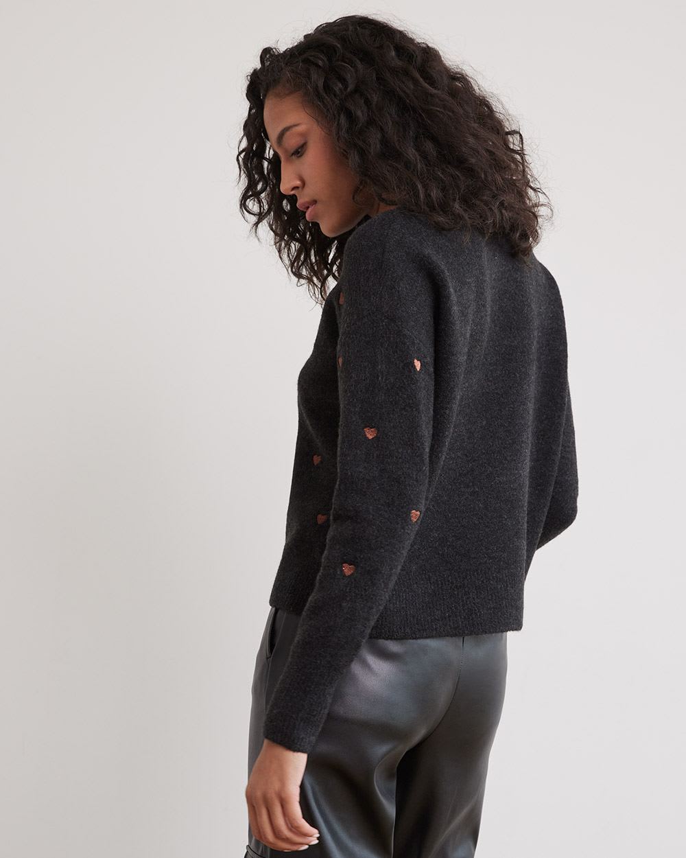 Long-Sleeve Crew-Neck Sweater with Embroidered Pattern