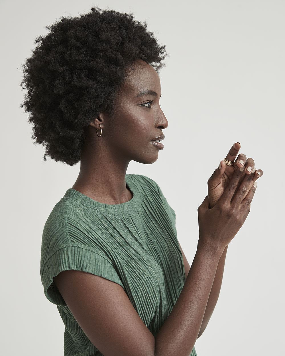 Crinkle Crew-Neck Cap Sleeve T-Shirt