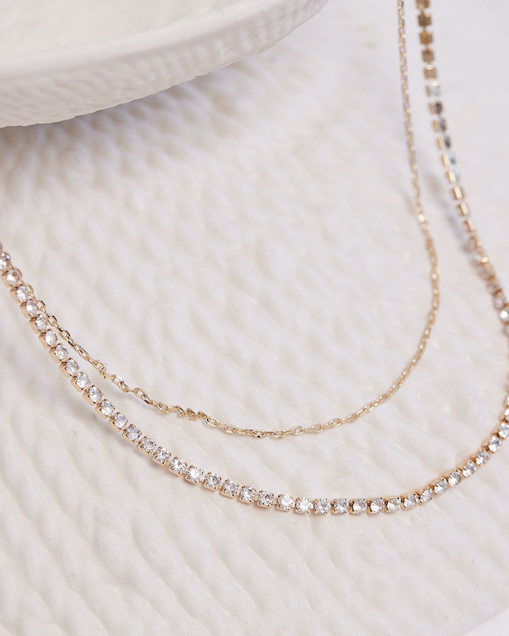 Short Double-Chain Rhinestone Necklace