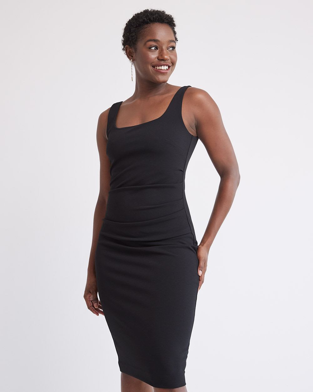 Sleeveless Midi Cocktail Dress with Square Neckline