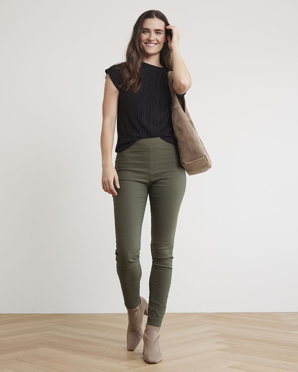 Crinkle Crew-Neck Cap Sleeve T-Shirt