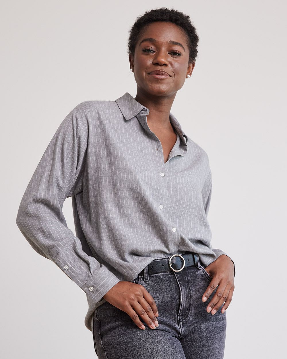 Long-Sleeve Buttoned-Down Brushed Twill Blouse