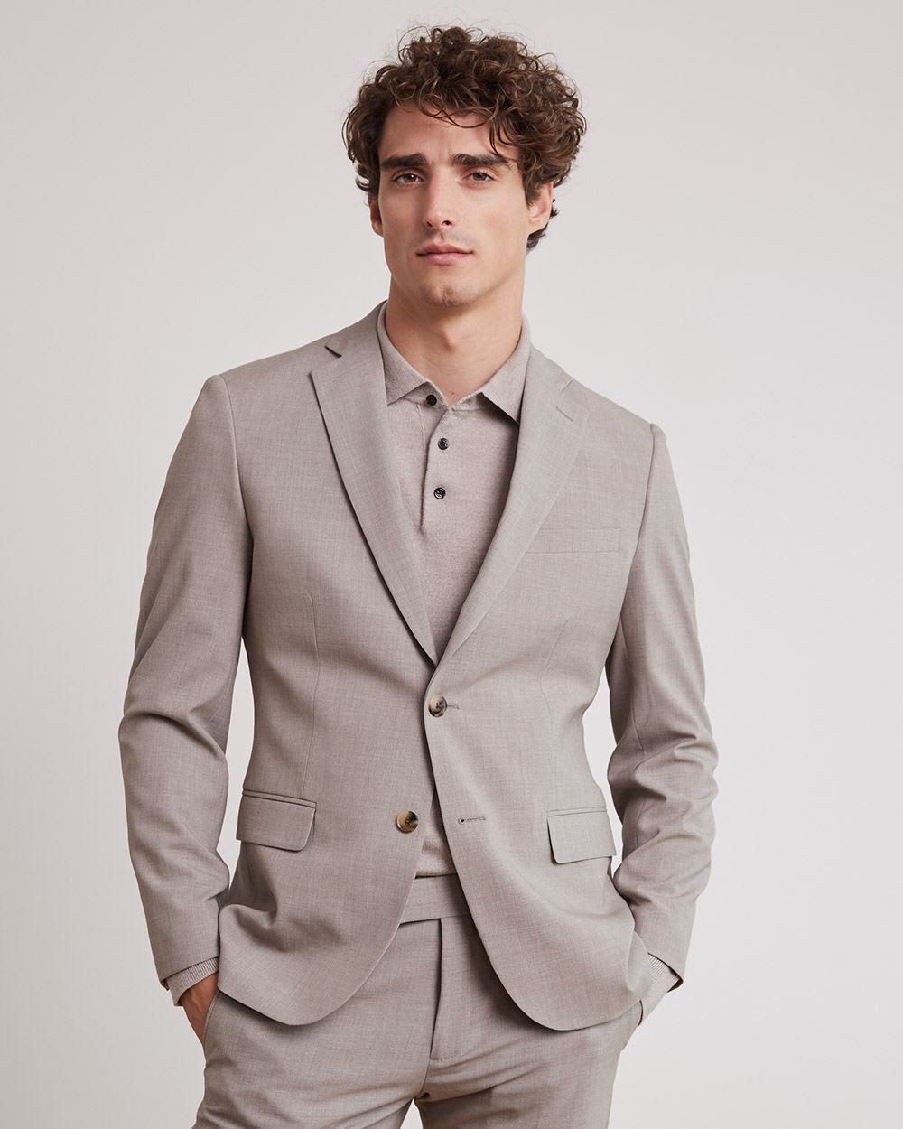 Slim-Fit Taupe Suit Blazer