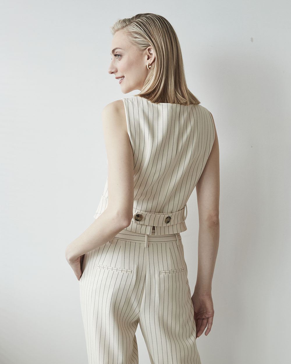 Textured Stripe Wrap Sleeveless Vest Blouse