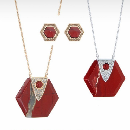 Hexagon Necklace Red Jasper - Handmade Product