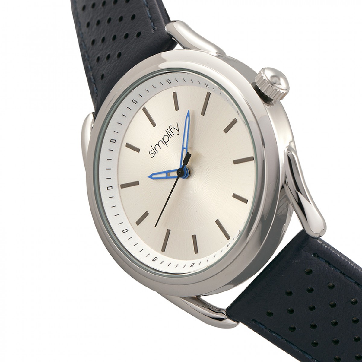 Simplify - The 5900 Leather-Band Watch - Silver/Blue
