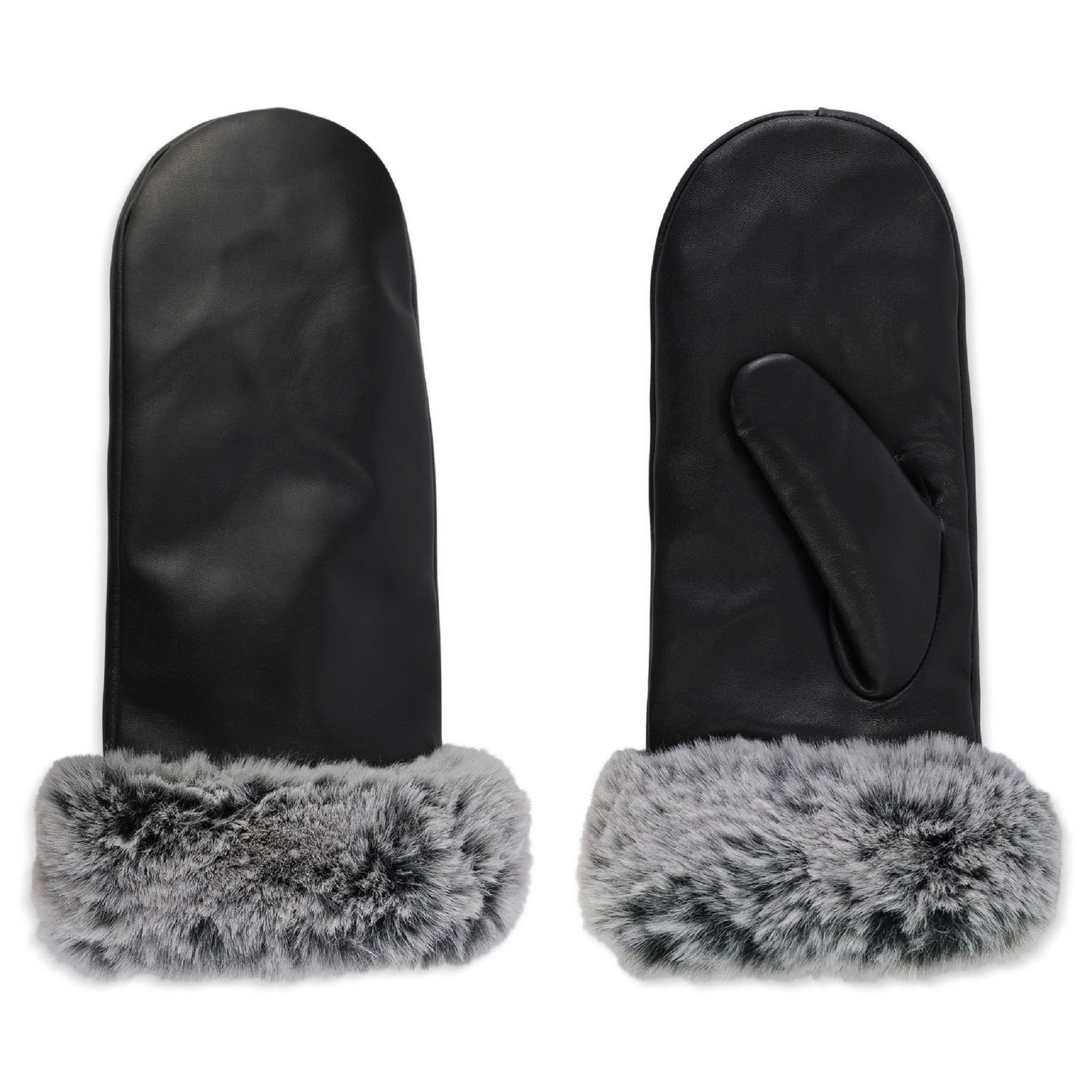 CR Ladies - Leather Mitten With Faux Fur Cuff
