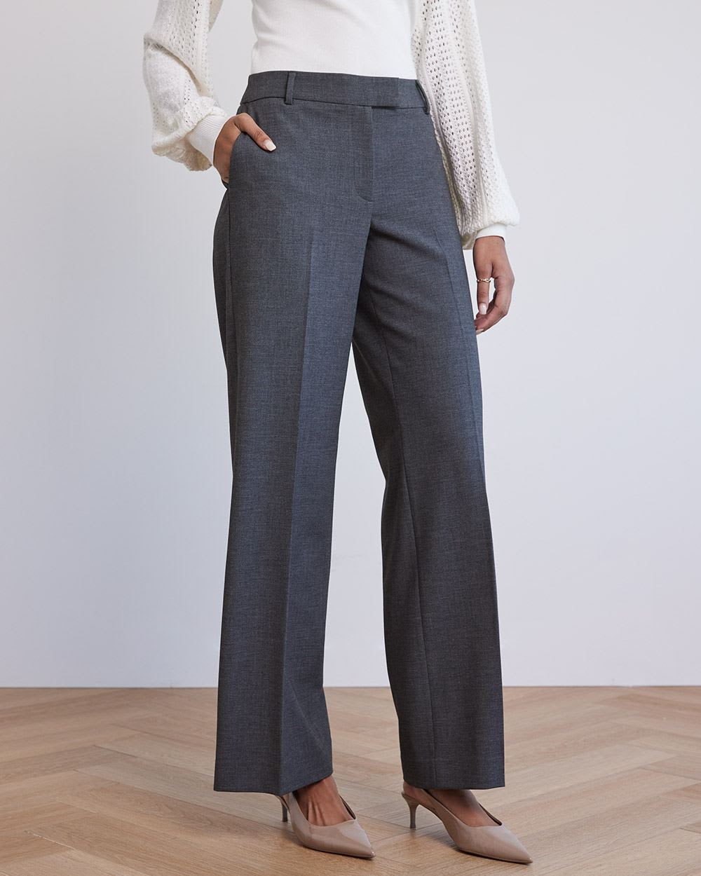 Wide-Leg Mid-Rise Twill Pant