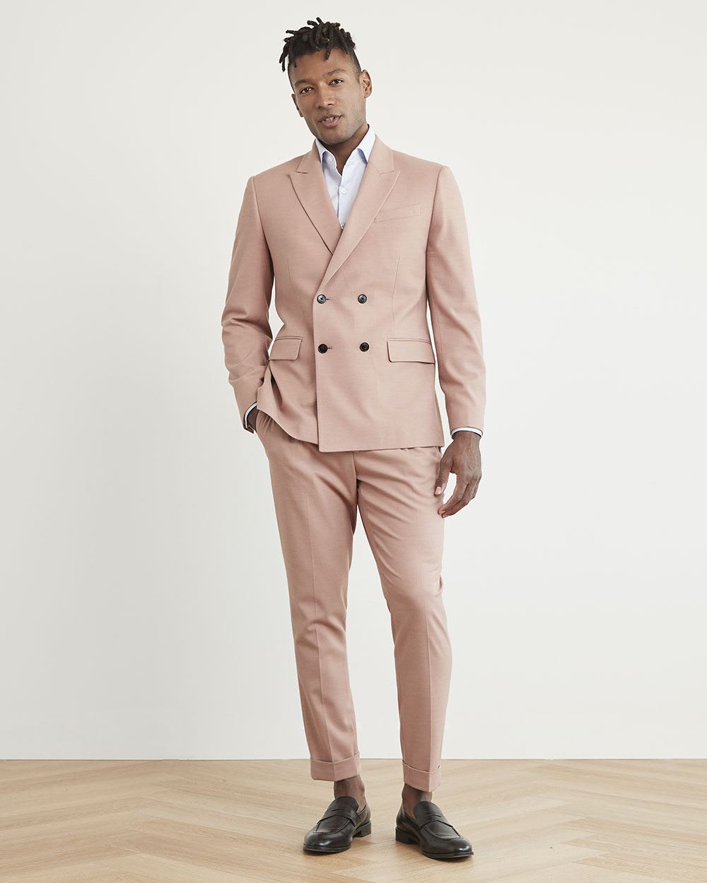 Pink Pleated Tapered-Leg Suit Pant