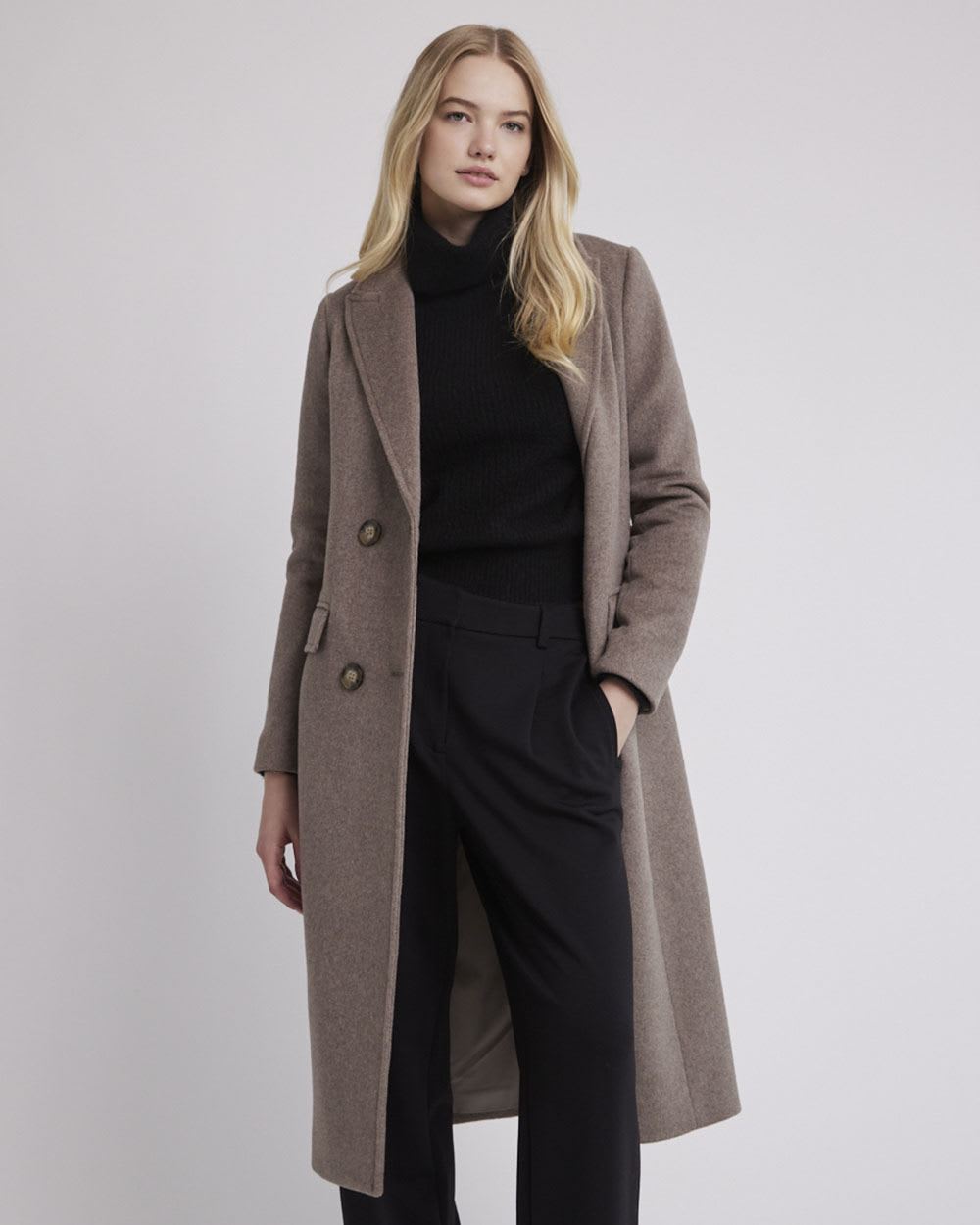 Long Double-Breasted Wool Coat
