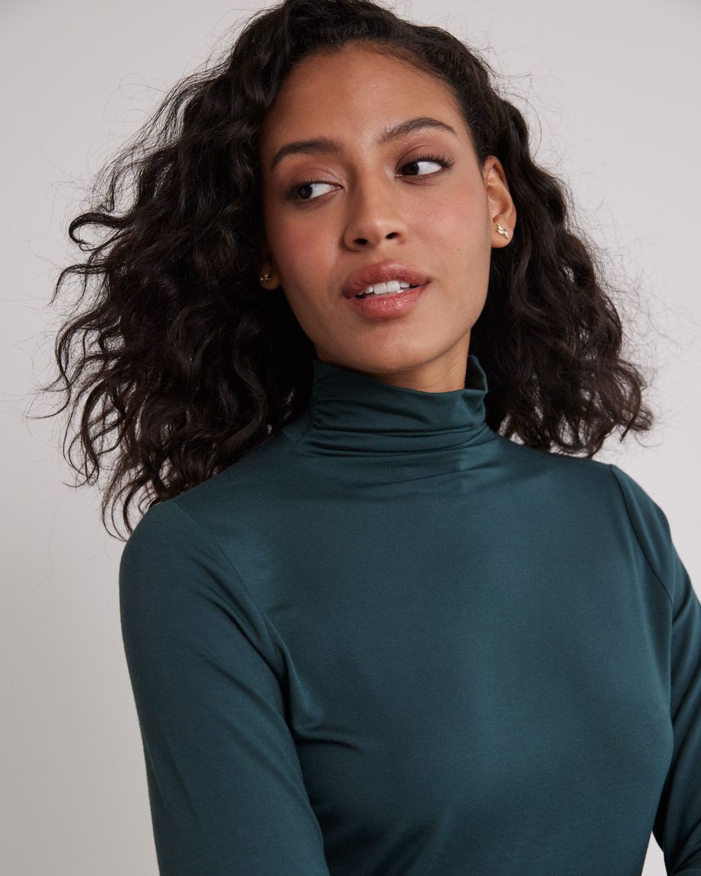 Fitted Long-Sleeve Mock-Neck Tee