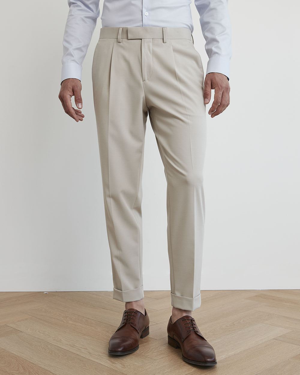 Pleated Solid Tapered-Leg Suit Pant