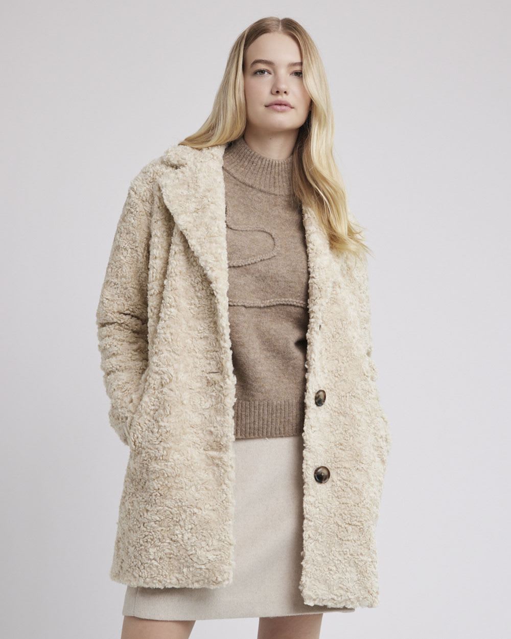 Relaxed-Fit Three-Button Teddy Coat