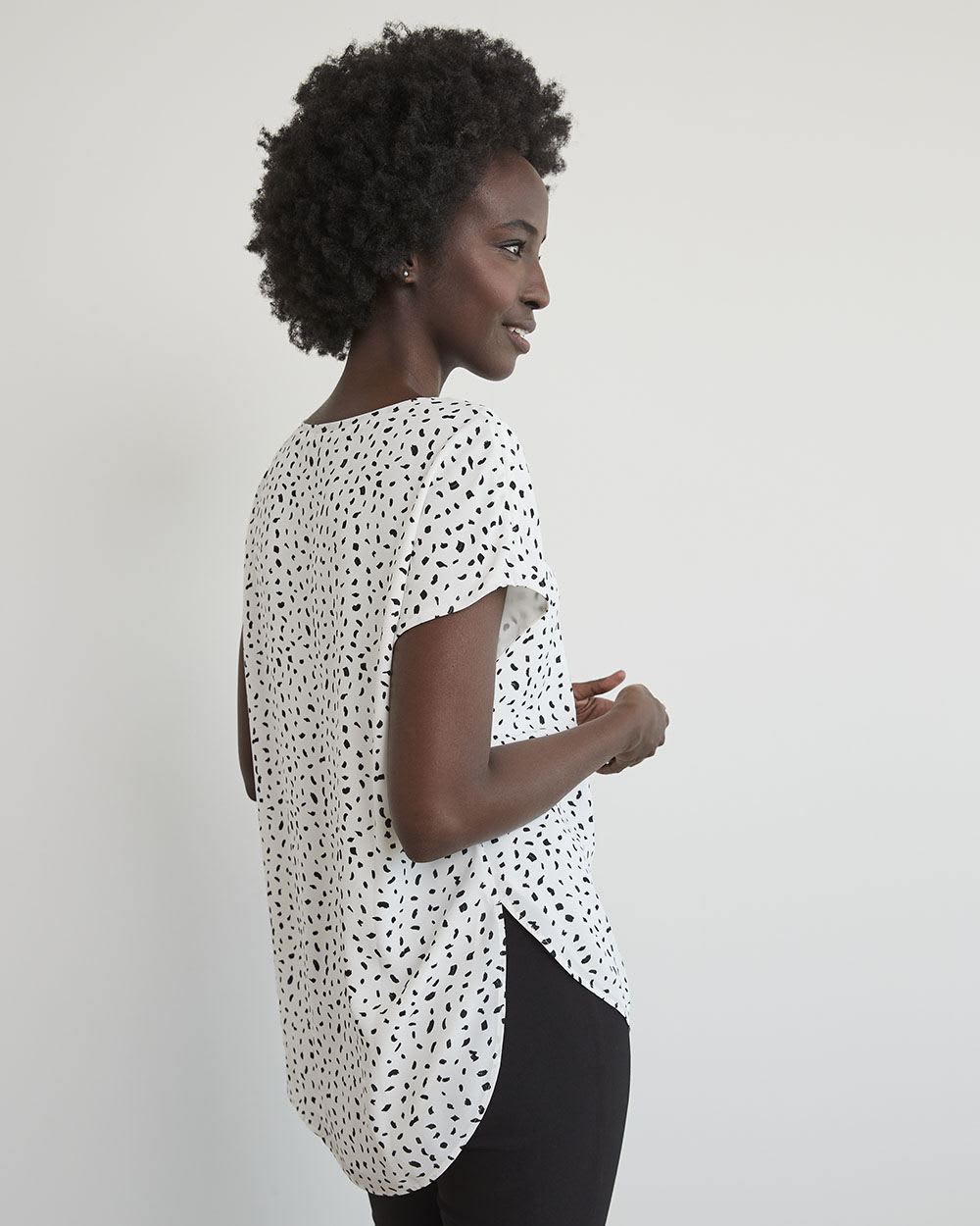 Oversized Silky Crepe Crew-Neck Short Sleeve Blouse