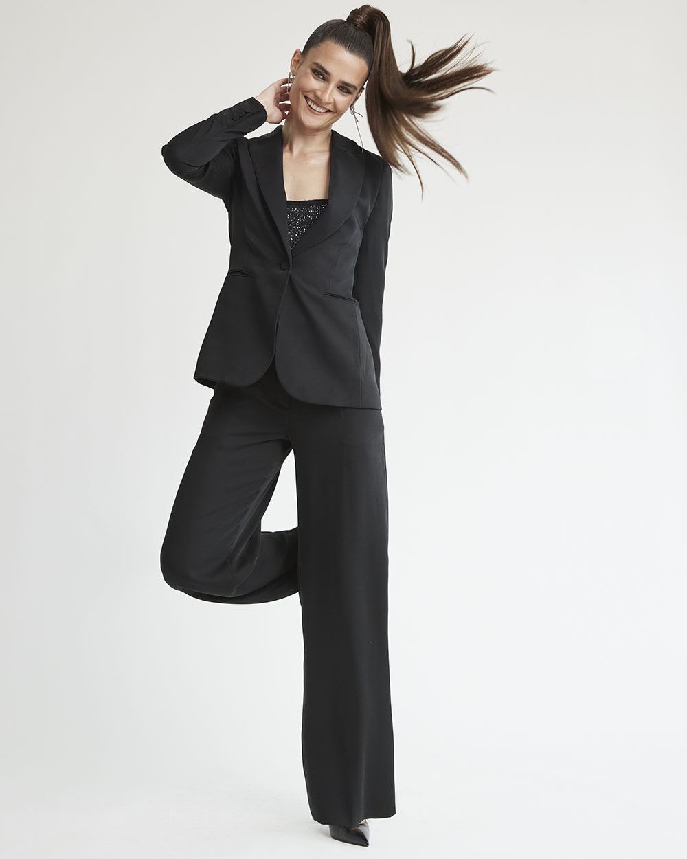 Black Fitted Satin Blazer