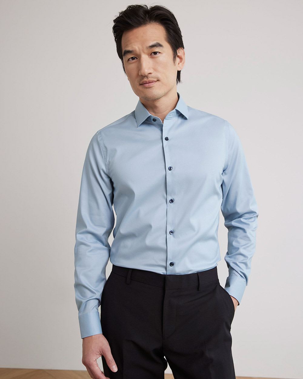 Slim-Fit Solid Sateen Dress Shirt