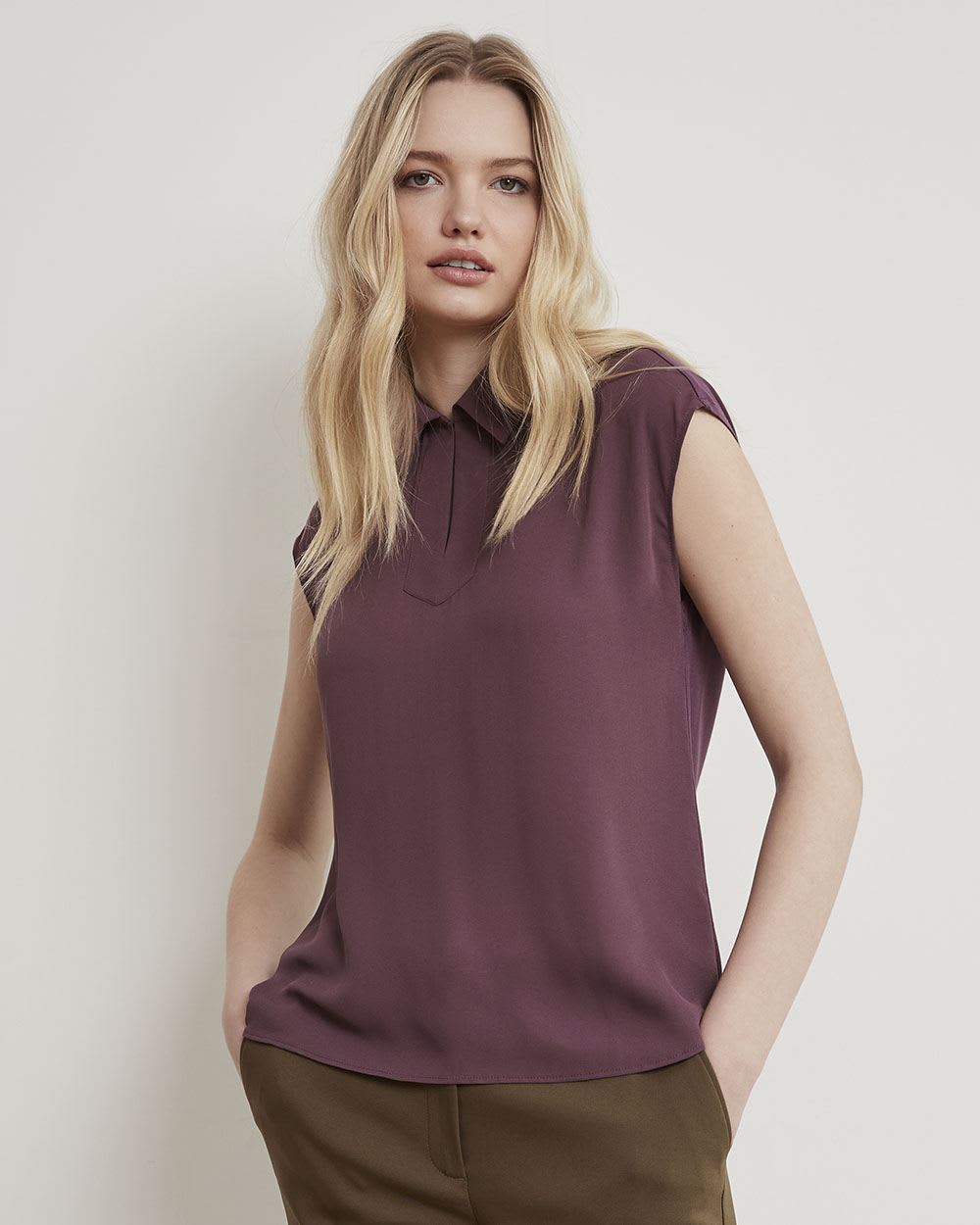 Mix-Media Tee with Shirt Collar