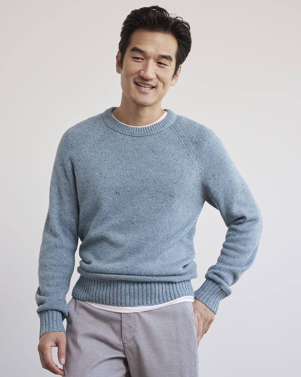 Long-Sleeve Crew-Neck Sweater with Neps