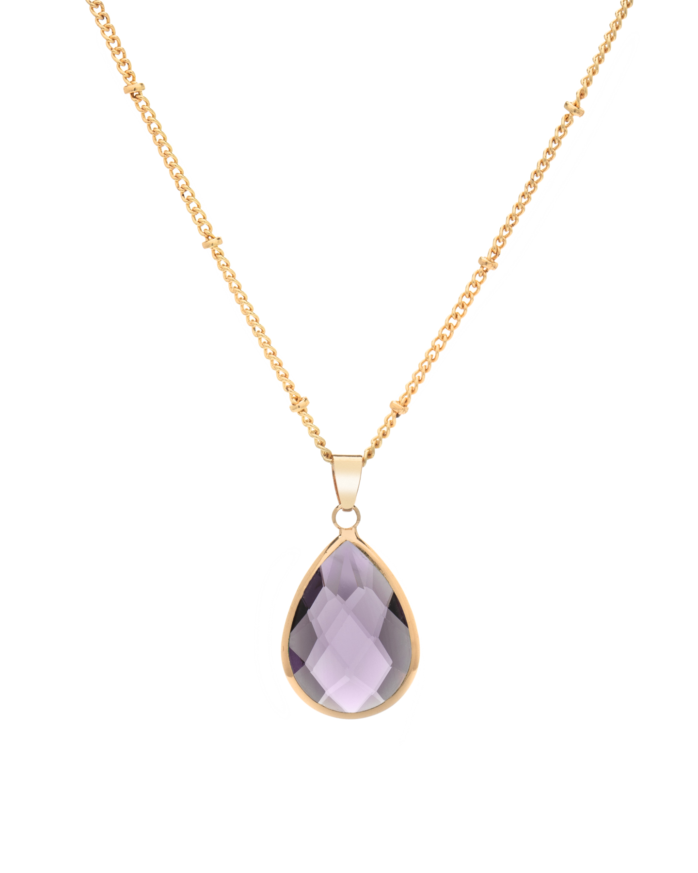 Silvertone February Amethyst Birthstone Teardrop Necklace - Don't AsK