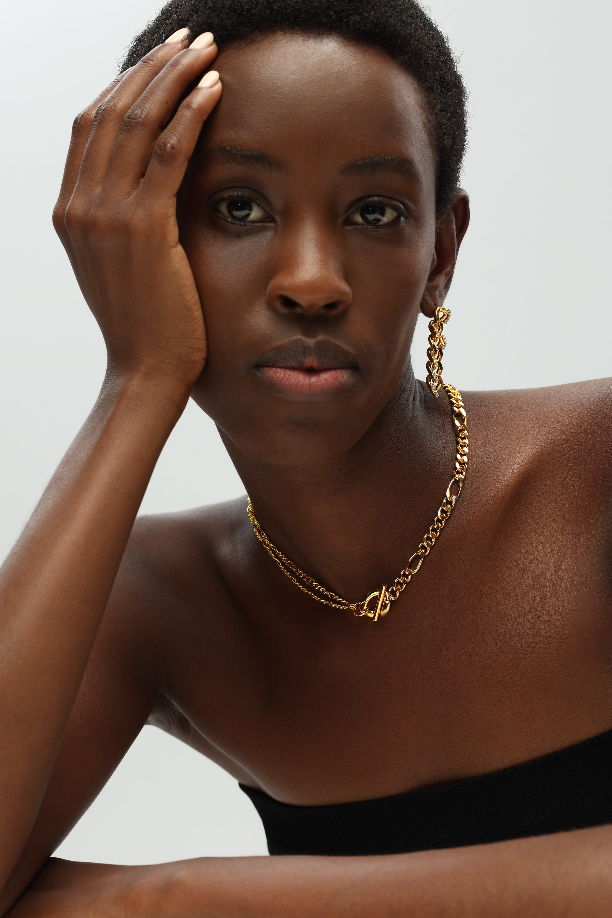 Classicharms-Gold Double Layered Solitaire Zirconia Pendant Necklace