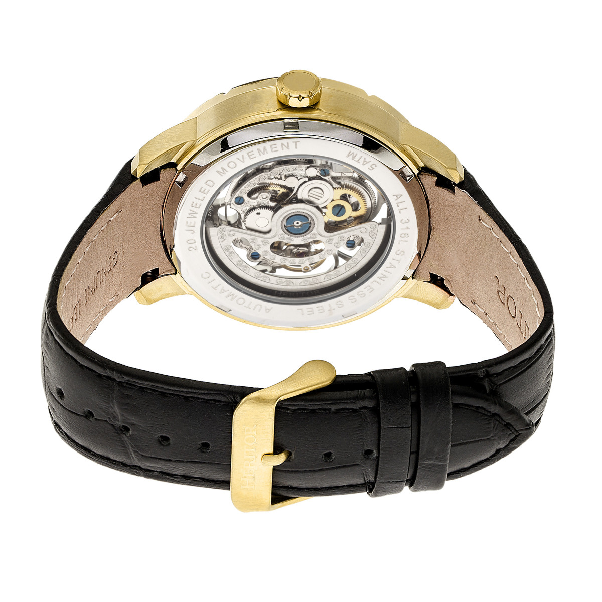Heritor Automatic - Ryder Skeleton Leather-Band Watch - Brown/Gold
