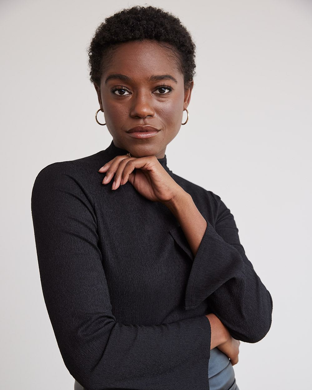 Long-Sleeve Crinkle Top with Funnel Neckline