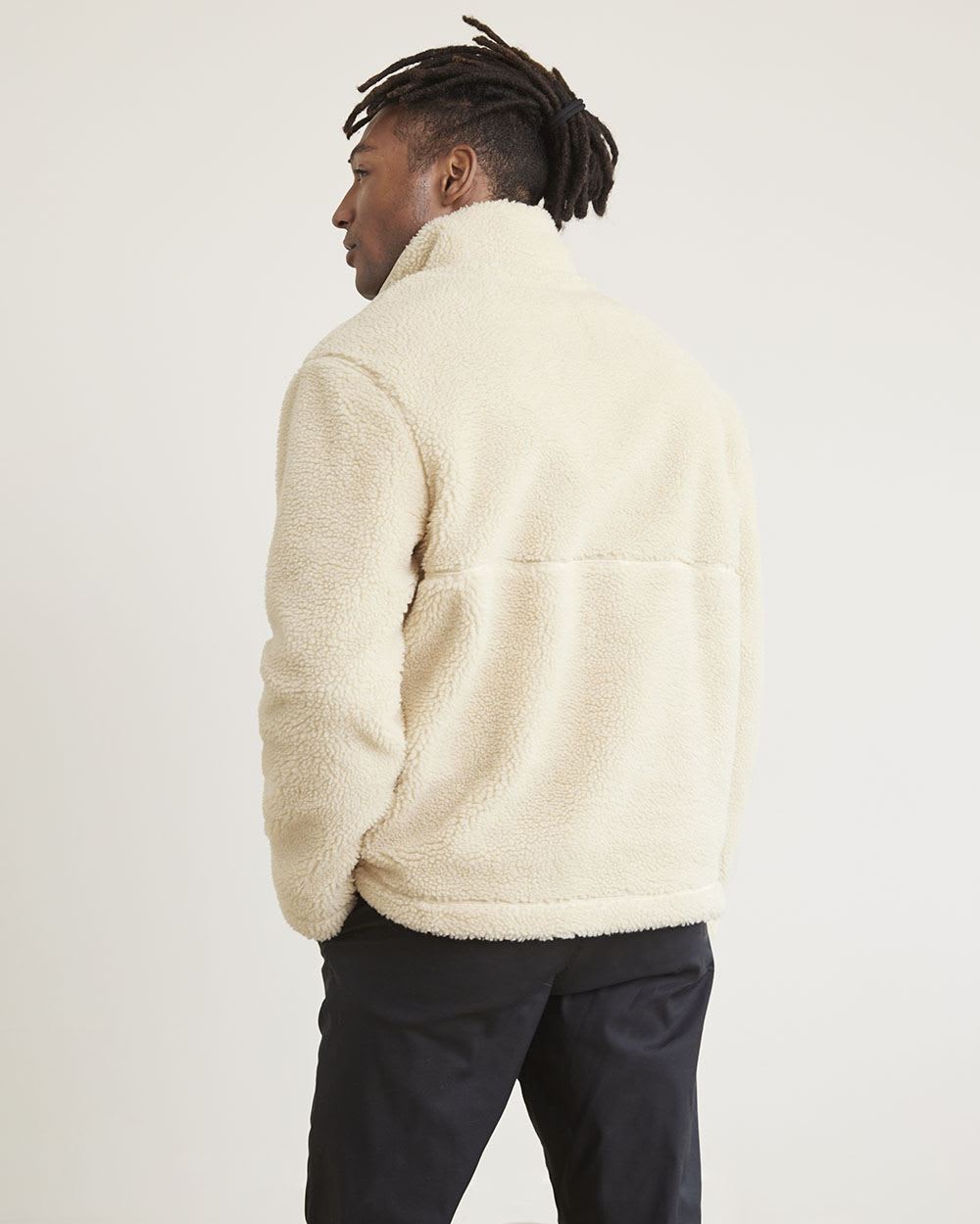 Long-Sleeve Half-Zip Mock-Neck Sherpa Pullover