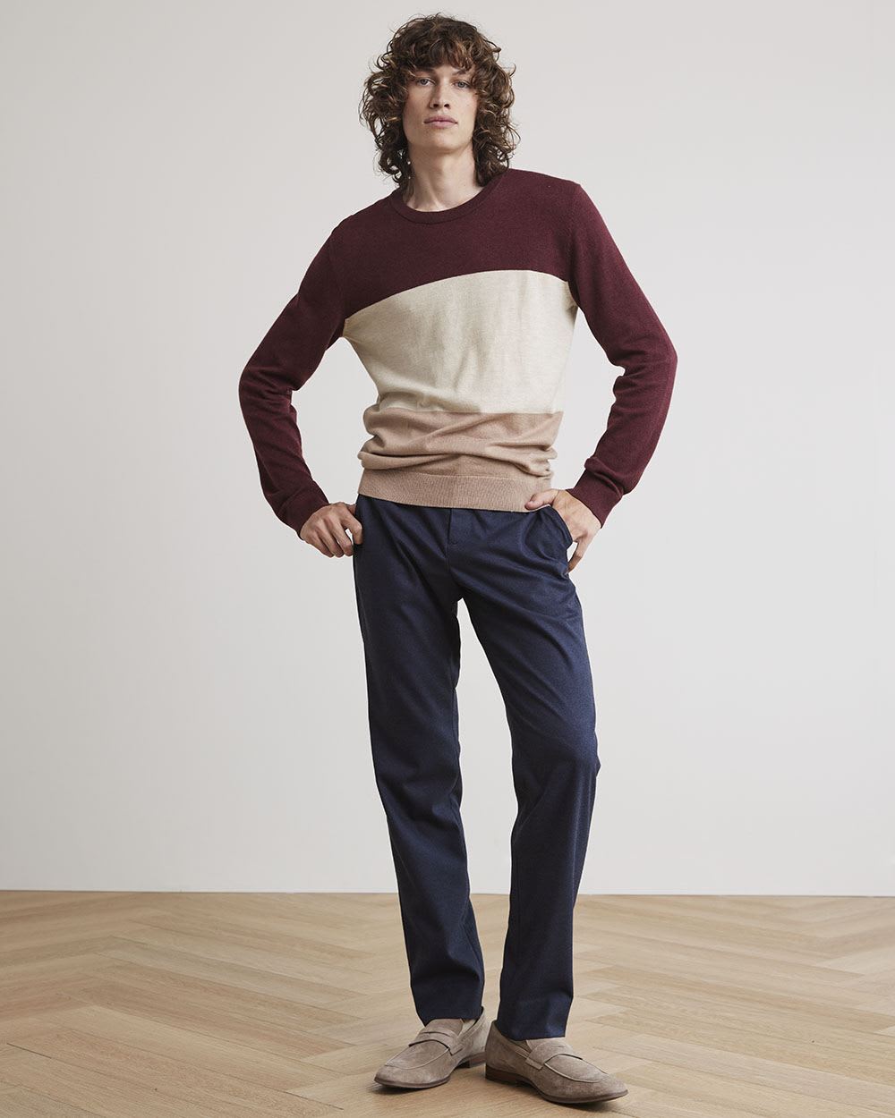 Crew-Neck Sweater with Colour Blocks