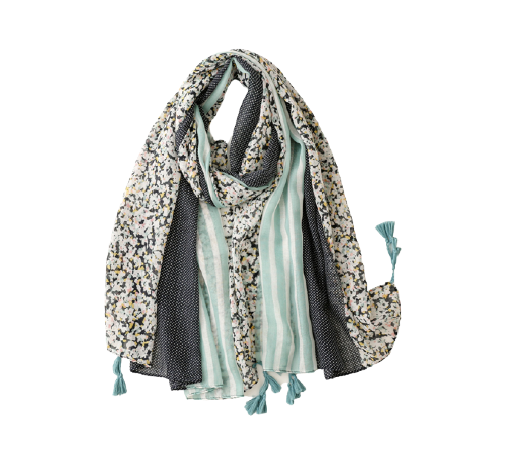 Turquoise multi striped scarf with tassels - Don't AsK