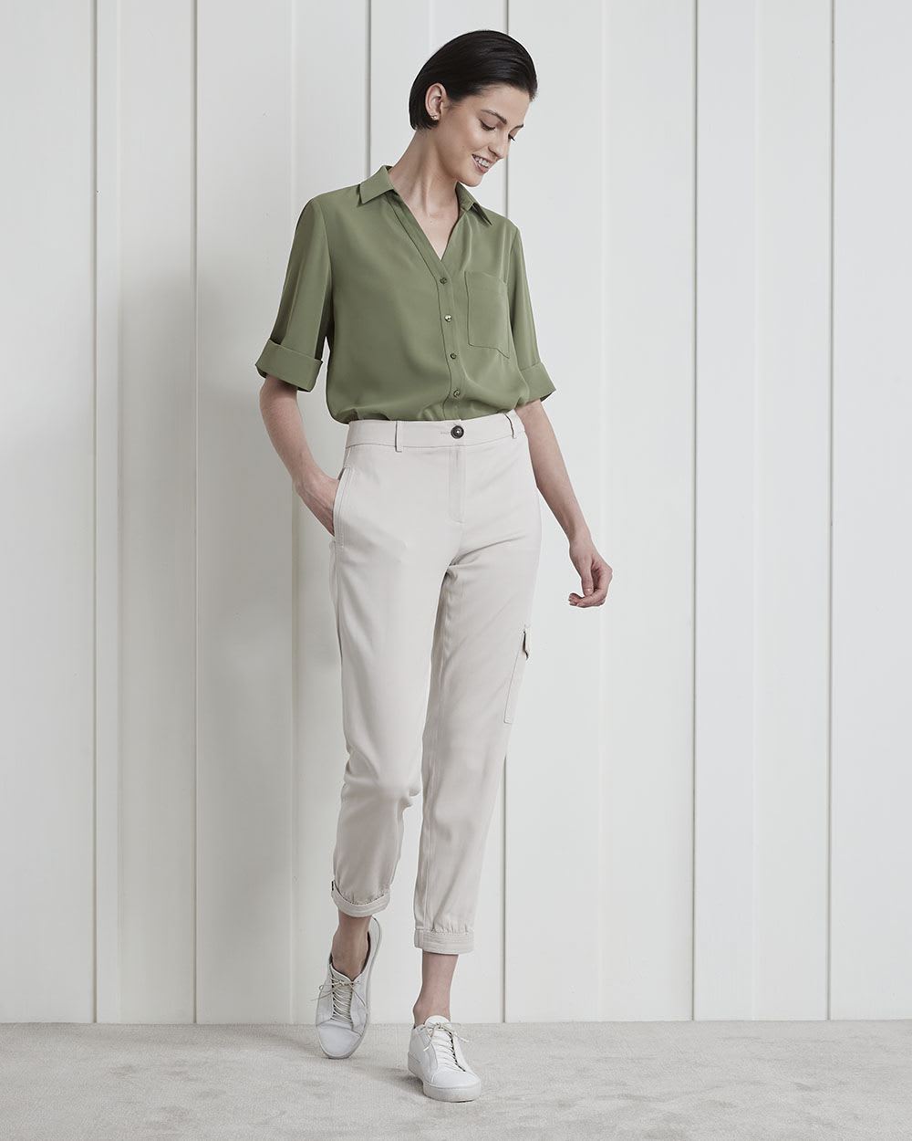 Twill Mid-Rise Tapered Cargo Pant