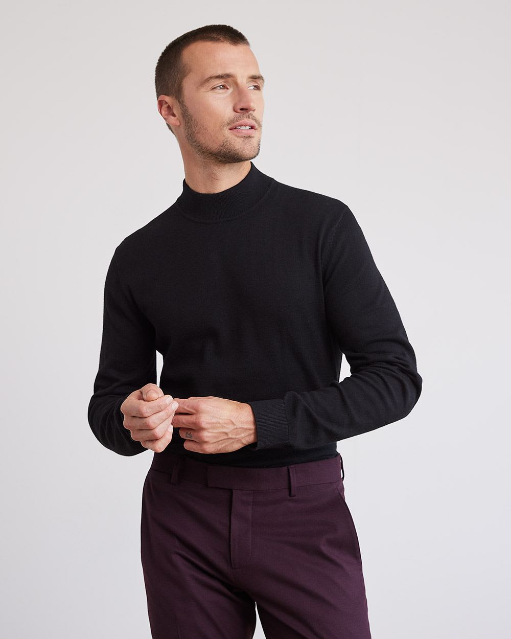 Solid Long-Sleeve Mock-Neck Sweater