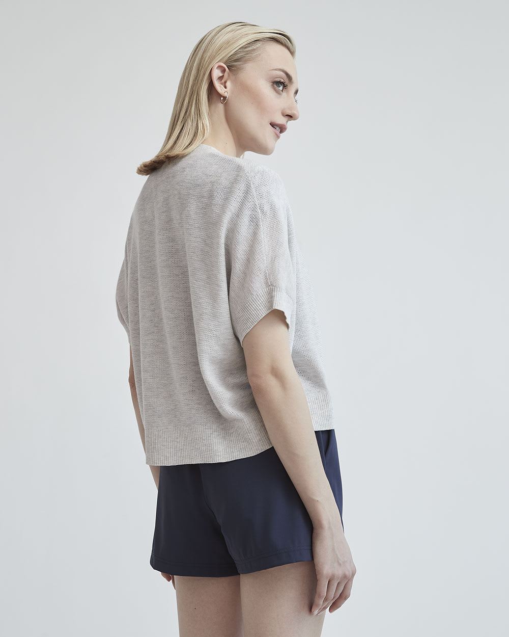 Short-Sleeve Relaxed Short Cardigan