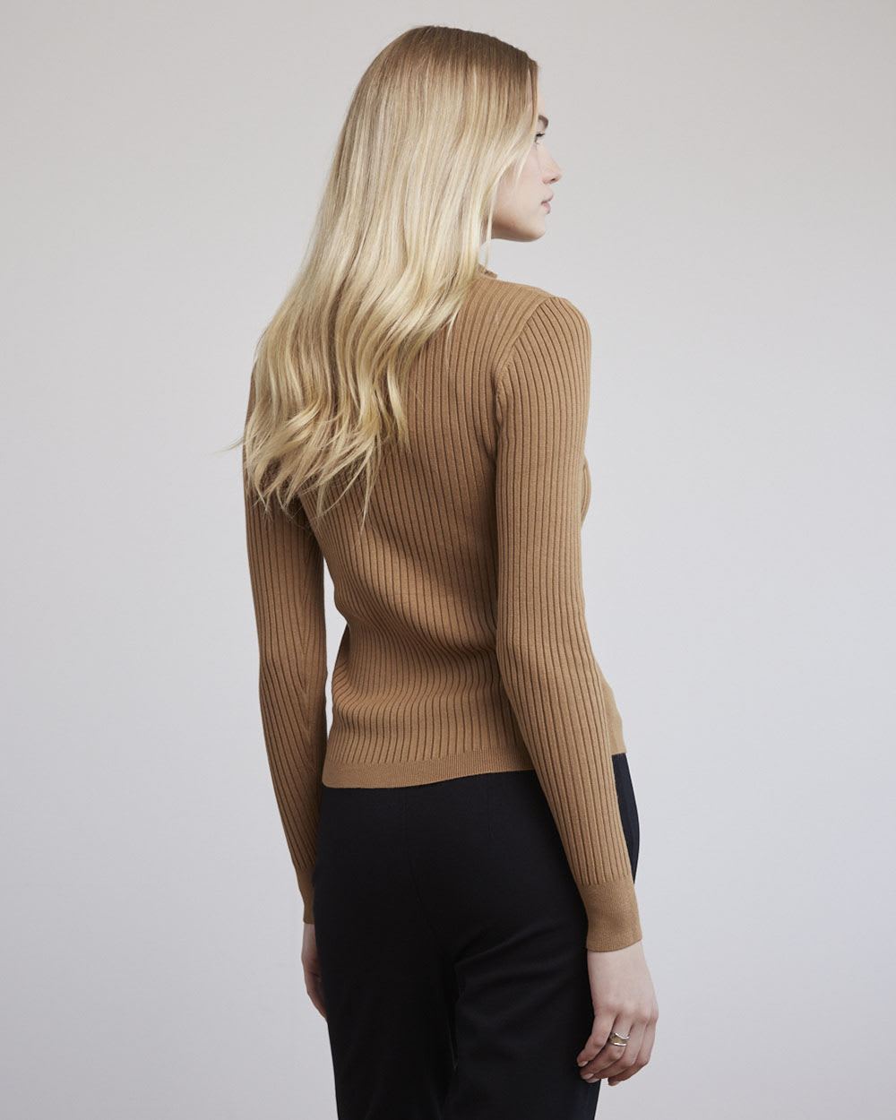 Long-Sleeve Textured Bodycon Sweater with Mock Neckline