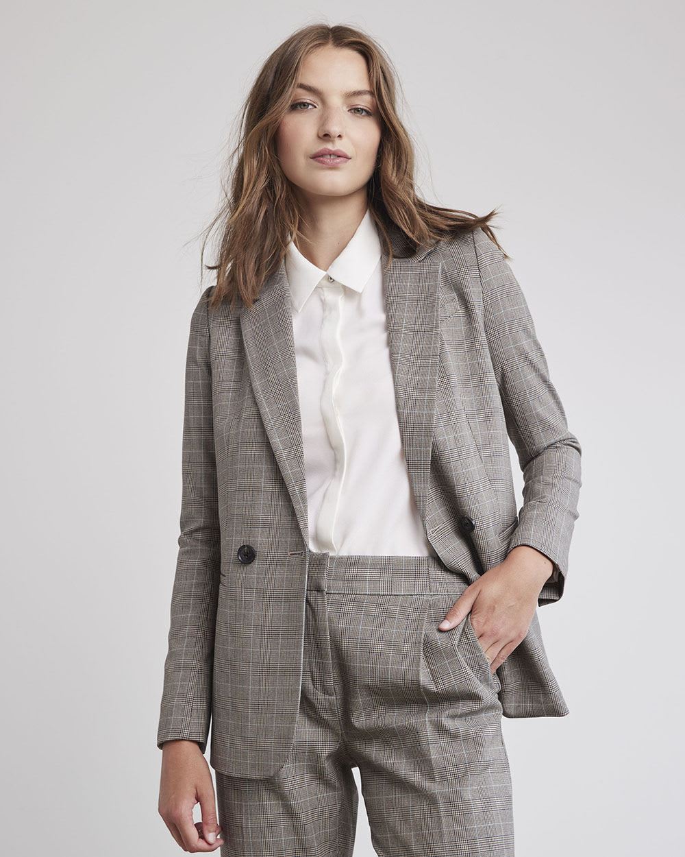 Relaxed One-Button Plaid Blazer