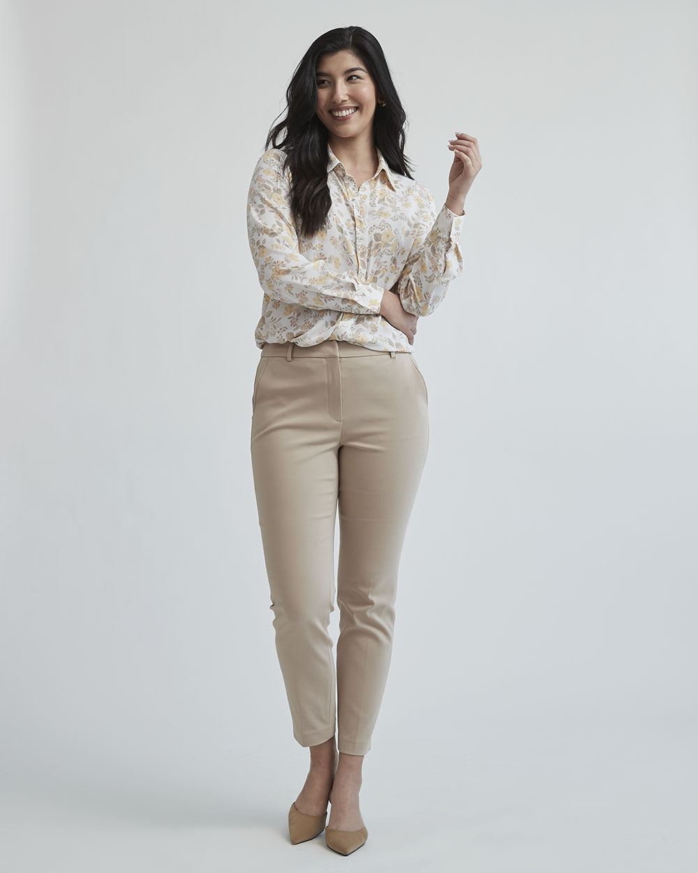Twist Twill Buttondown Long Sleeve Blouse