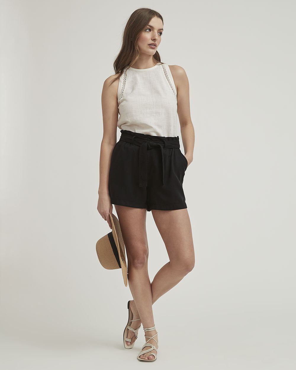 Crew-Neck Cami with Crosshatch Details