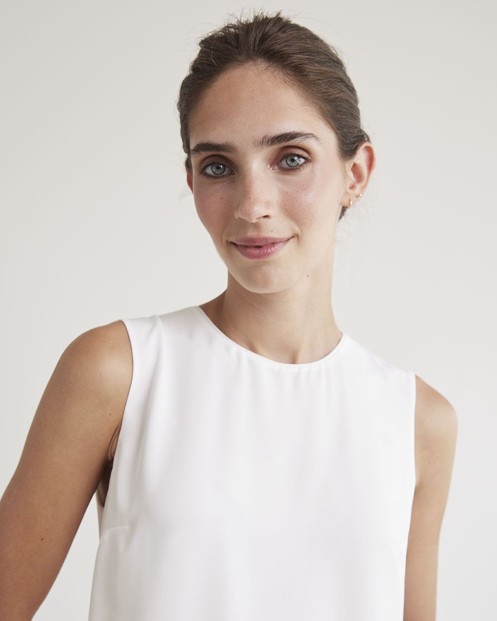 White Silky Crepe Sleeveless Blouse