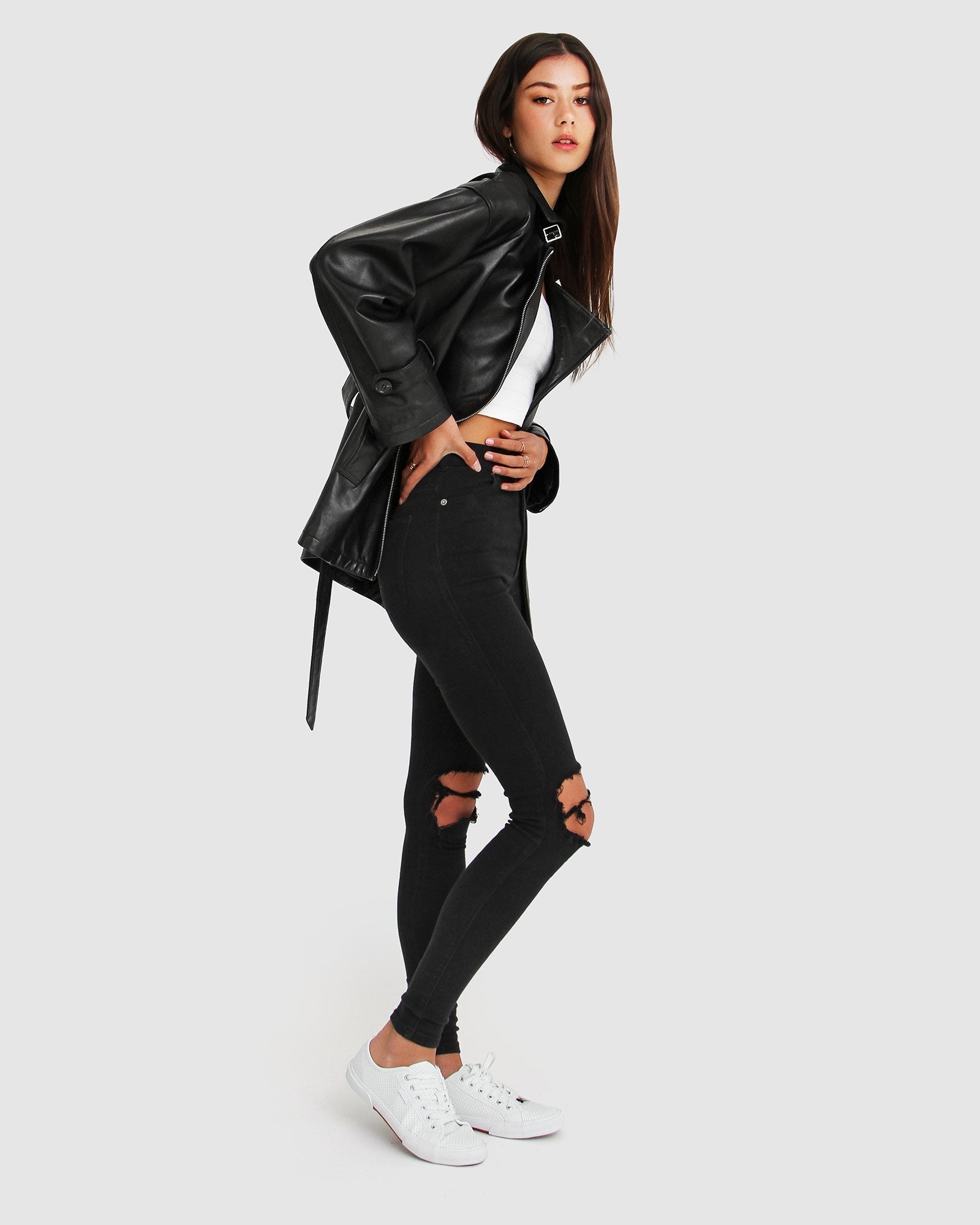 Belle & Bloom BFF Belted Leather Jacket