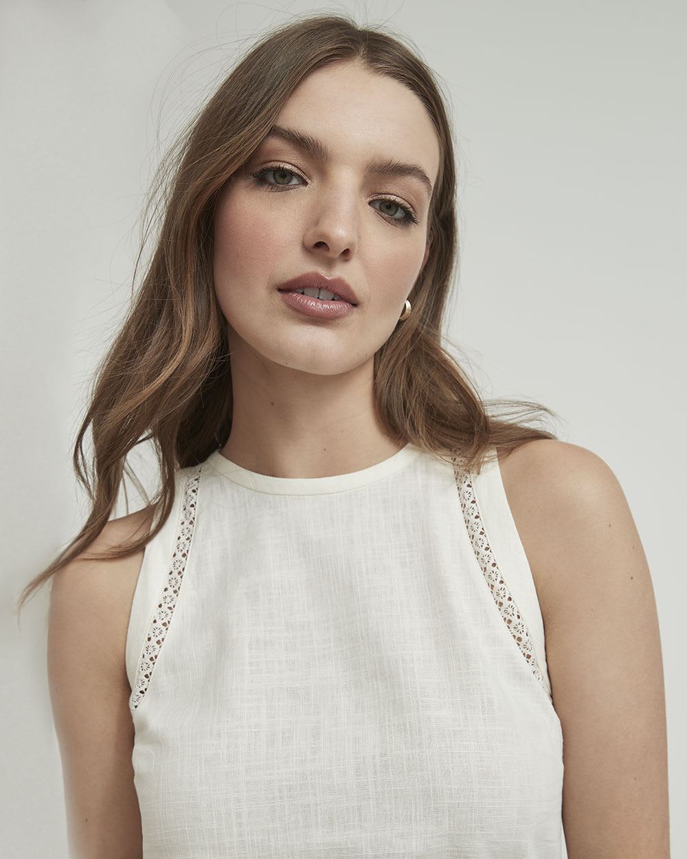 Crew-Neck Cami with Crosshatch Details