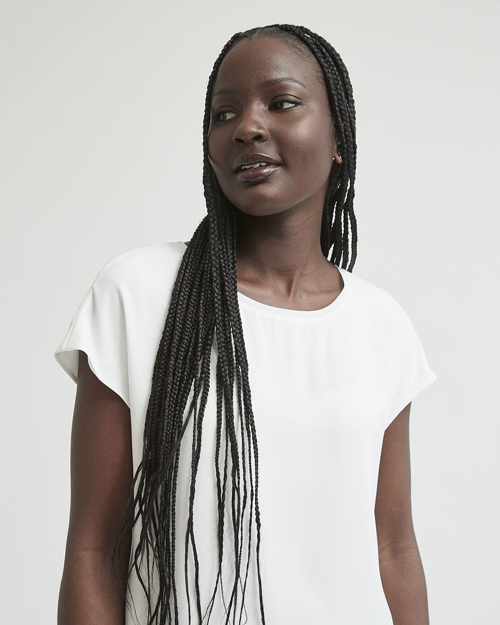 Oversized Silky Crepe Crew-Neck Short Sleeve Blouse