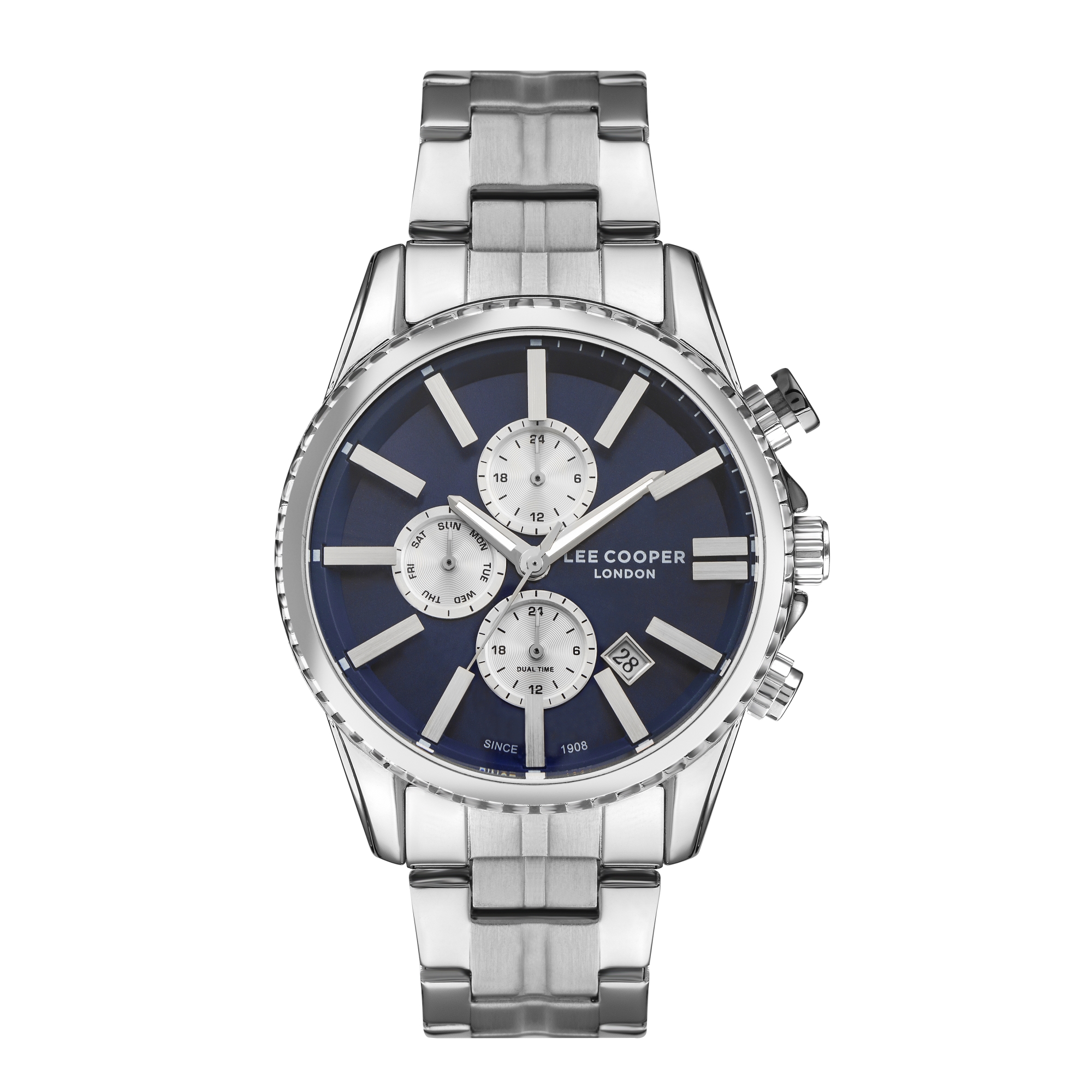 LEE COOPER-Men's Silver 44mm watch w/Blue Dial