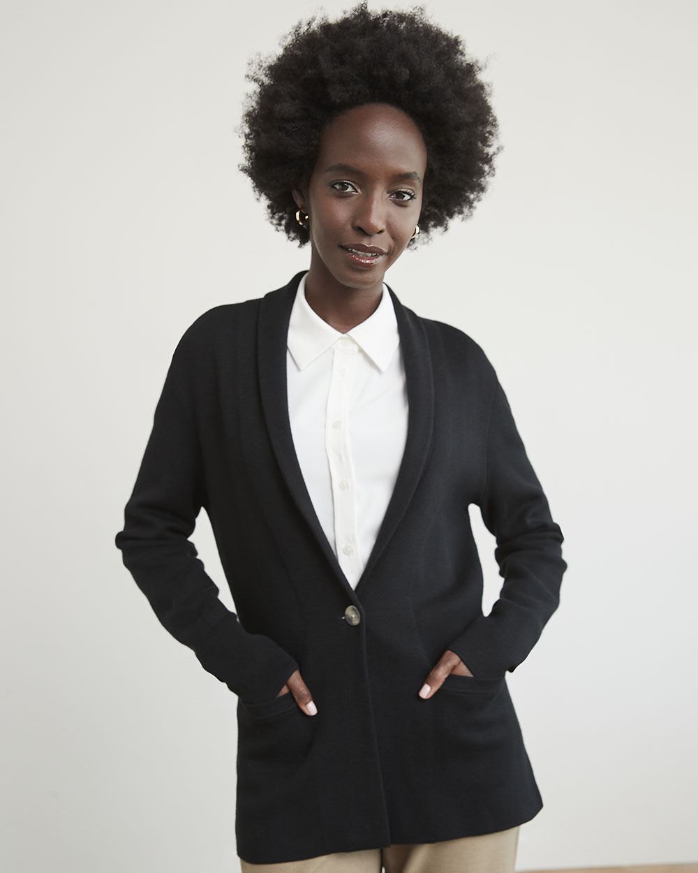 One-Button Fitted Knit Blazer